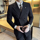 SEPTWOLVES double-breasted striped suit men's suit spring and autumn new trendy business casual slim suit three-piece black suit + trousers + vest 3XL (155-165Jin Jin equals 0.5 kg)