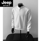 JEEP SPIRIT gray henley collar long-sleeved polo shirt men's American deconstructed splicing right shoulder t-shirt boxy version inner sweatshirt light gray short sleeves M