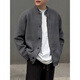XUANSENTU fake two-piece plaid patchwork sweater loose lazy style cardigan jacket men's Henry collar American retro sweater black L