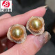Lihuyang gold pearl full diamond earrings s925 18k gold plated luxury pendant thick gold necklace ring set for women gold pearl ring