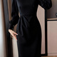 Bangboshi Black Dress Women's 2025 Autumn New Slim Fit Square Neck High-Quality French Casual Long Dress French Square Neck Black Dress Long Sleeve M Suitable (101-115)