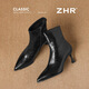 ZHR pointed toe short boots for women with velvet temperament and versatile ankle boots for women's commuter stiletto high heel boots BQ137A black 38