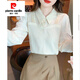 Pierre CARDIN fashionable doll collar shirt for women in autumn new Korean style versatile long-sleeved chiffon shirt slim-fitting base shirt top CY6196 apricot L
