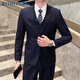 Romon Suit Men's Business Shim Suit Men's Professional Formeal Wear Groom Marié Veste Black 5xl
