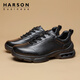 Harson Men's Winter Casual Leather Shoes Commuting Business Thick-Soled Heightening Sports Velvet Warm Walking Shoes Black 42