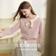 Xiangying Xiaoxiangfeng round neck knitted cardigan for women 2025 winter new style bow miu purple sweater jacket purple S