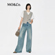 MO&Co. Divine Pants Jeans 2025 Winter New Arrival Cotton Deconstructed Splicing Side Seam Wide Leg Pants Blue Mid-Waist MBE4JENT09 Denim Blue S 26
