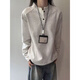 Mo Xiaodao Henry collar POLO shirt sweatshirt for men in spring and autumn deconstructed splicing design right shoulder bottoming shirt hooded long-sleeved T-shirt light gray XL 120-140Jin Jin equals 0.5 kg