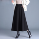 Woolen skirt for women with drapey black winter 2025 new style high-waist skirt that covers the crotch and looks slimming, long skirt with pleated skirt, black M 2 feet/recommended 90-100 Jin Jin is equal to 0.5 kg