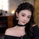 Japanese and Korean temperament velvet rhinestone wavy hairband with teeth and anti-slip new style 2025 autumn and winter broken hair face wash headband hair accessories black - velvet rhinestone black long hair 1cm