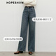 Red sleeve (hopeshow) loose slim jeans 2025 winter new women's retro washed white brushed warm wide-leg trousers denim blue 071 M