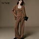 SUSHE static tailoring French elegance 100 wool U-neck suspender cardigan knitted wide-leg pants suit autumn Zhu Shili M