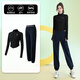 
Huigeer autumn professional running sports suit for women zipper cardigan fitness jacket long sleeve quick-drying yoga training suit soft purple two-piece set (black pants) M