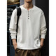 Spring and Autumn New 2025 Pure Cotton Henley Collar Men's Sweater Loose Long Sleeve T-Shirt American Top White Bottoming Shirt BN201 White Velvet L Suitable Weight 130-145Jin Jin is equal to 0.5 kg