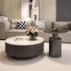 Huabisen Italian high-end light luxury slate coffee table small apartment living room home minimalist round combination simple modern black cabinet white slate 70+45 black edge table