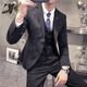 DK brand men's suit suit men's autumn business casual suit trend slim British style fashion three-piece suit light gray suit + trousers M