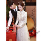Zhenjie New Chinese Engagement Dress Lace Improved Cheongsam Long Sleeve Toast Wear Bridal Registration Certificate Dress Spring Champagne M