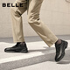 Belle thick-soled height-increasing walking shoes for men 25 autumn new scratched cowhide outdoor casual sports shoes A2215CM5 pre-sale black 41 (255mm)