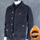 Autumn and winter velvet thickened denim jacket men's trendy cotton coat cold and windproof warm jacket elastic loose large size velvet thickened black high quality thickened 2XL recommended 145-160Jin Jin equals 0.5 kg
