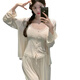 Modal 2025 spring and autumn new Modal cotton pajamas for women's suspender long-sleeved three-piece set fairy style home clothing internet celebrity gray (7374) M