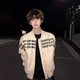 Yiran presents letter printed American baseball uniform for men in spring and autumn silhouette high street hiphop high-end handsome flight jacket coat apricot L recommended 110-125 Jin Jin equals 0.5 kg