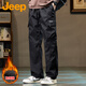 JEEP Jeep pants men's winter warm fleece pants straight overalls men's loose multi-pocket casual pants black XL