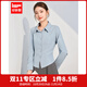 IEF/Aiyifu 2025 Autumn New Korean Style Simple Solid Color Basic Commuting Temperament Versatile Shirt Top Blue L