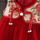 One-year-old clothes baby girl dress girl velvet dress autumn and winter 2024 new style girl cheongsam skirt large buckle velvet skirt suit red 80