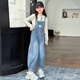 Overalls for women 2025 new little girls denim overalls trousers autumn 2024 children medium and large children one-piece pocket overalls + pit hoodie suit 130 cm recommended height 1.2c