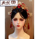 Typical photo of Fengguan Xiapei headdress Xiuhe suit Chinese style bride 2025 new red bow glazed hair crown ancient style wedding C main crown + back area + hairpin + earrings gift box