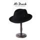 Mr DUCK Australian pure wool handmade top hat rolled edge foldable casual high-end jazz hat for men, warm and breathable in autumn and winter, royal black (top hat) M (suitable for 56-57cm head circumference)