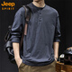 JEEP SPIRIT bamboo pure cotton autumn 2025 new long-sleeved T-shirt men's American retro heavyweight large size Henry collar with trendy dark gray XL