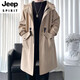JEEP SPIRIT windbreaker men's spring and autumn mid-length over-the-knee loose hooded velvet coat large size trendy brand winter thickened coat 994-khaki plus cotton M 100-120Jin Jin equals 0.5 kg