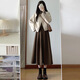Langsha Coffee Color Woolen Skirt Women's Autumn and Winter 2025 New High Waisted Slimming Mid-Length A-Line Pleated Umbrella Skirt