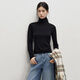 Dialogue (DUIBAI) cashmere + sheep wool solid color curled turtleneck sweater for women 2025 winter new knitted bottoming shirt, quiet black S