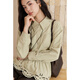 Mystery Green Striped Brushed Shirt Women's 2025 Autumn New Women's Design Embroidered Loose Casual Top Green M