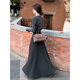 Aizhuer French high-end gray knitted dress for women autumn and winter 2025 new petite temperament long skirt suit light gray top + dark gray skirt one size fits all (recommended 80-140 Jin Jin equals 0.5 kg)