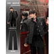 Chihuan Light Luxury Shoulder Pads Small Fragrance Style Suit Jacket Men's High-end and Handsome Cleanfit Male Model Wear Two-piece Suit Black Suit Two-piece XL