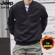 JEEP SPIRIT Japanese retro autumn and winter men's Henry collar long-sleeved bottoming shirt casual loose pullover sweatshirt thickened large size black style plus velvet 3XL