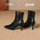 ZHR pointed toe short boots for women with velvet temperament and versatile ankle boots for women's commuter stiletto high heel boots BQ137A black 38
