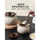 GPHF Japanese light luxury coarse pottery lard tank household high-looking kitchen special large-capacity chili oil tank oil tank meat oil tank wooden lid lard tank - small with spoon