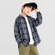 Duojia salt-style literary style boys' shirts 2025 autumn handsome and refreshing small blue checkered long-sleeved children's cotton tops blue checkered 130