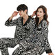 Langsha Couple Pajamas Women's Ice Silk Long Sleeves Long Pants Lapel Korean Style Lovers Couple Print Men's Home Clothes Set 159 Black and White XL Women