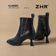 ZHR stiletto short boots winter women's shoes retro temperament high heels increased pointed toe ankle boots BQ150A black 36