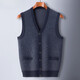 KING DEER Ordos Cashmere Sweater Men's Vest Middle-aged and Elderly Father's V-neck Diagonal Cardigan Real Pocket Vest Black Gray L 175 130-150Jin Jin is equal to 0.5 kg