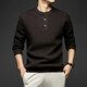 Deer King Pure Wool Sweater Men's Retro Thickened Henley Collar Loose Twist Sweater Warm in Winter Dark Brown S 165