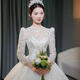 Wei Lianmenglan Wedding Dress 2025 Bride's Main Wedding Dress Long Sleeve Outlet Dress French Heavy Industry Retro Lace Palace Style Welcome Ceremony Dress Floor-length Style + Veil Support M