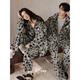 Beiyan couple pajamas for men and women in autumn and winter Mickey thickened warm coral velvet leopard print home clothes flannel suit can be worn outside F60716 Women's M