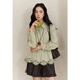 Mystery Green Striped Brushed Shirt Women's 2025 Autumn New Women's Design Embroidered Loose Casual Top Green M