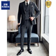 ROMON suit suit men's three-piece slim coat plaid small suit professional formal groom handsome wedding dress trendy dark gray suit + vest + trousers + white shirt + black tie M